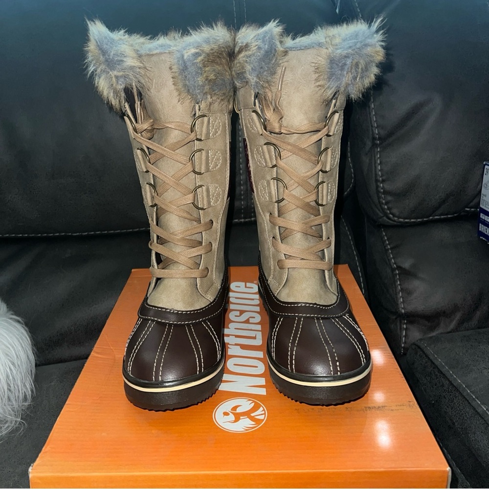 Northside Women's 6 bishop Tan/wine mid calf Winter Boots
